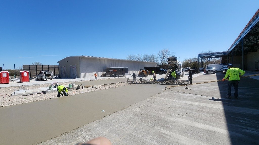 Trinity Construction pouring a commercial concrete parking lot in Southeast Wisconsin